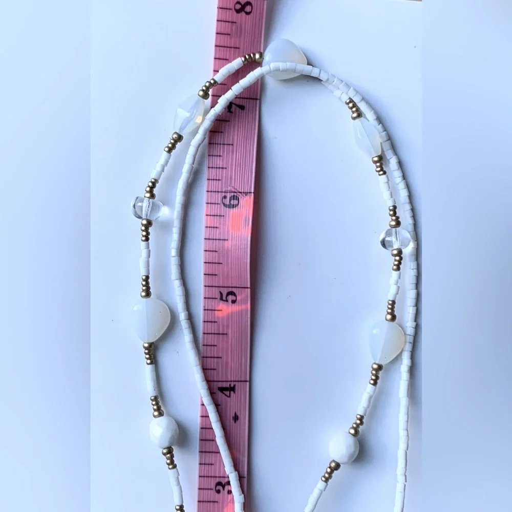 🥛 Double Strand Milky White Beed with Brass Tone Necklace by Cookie Lee - Picture 4 of 11